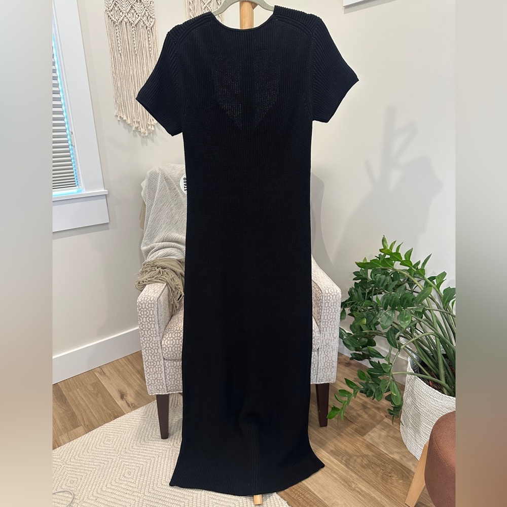 Staud Camden Dress XL Black Rib Knit Bustier Midi Dress Stretch NWT - Picture 7 of 8